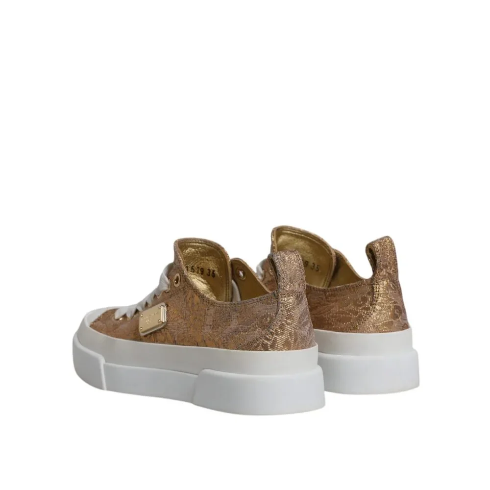 Dolce & Gabbana Gold White Logo Low Top Sneakers Shoes - Picture 5 of 9